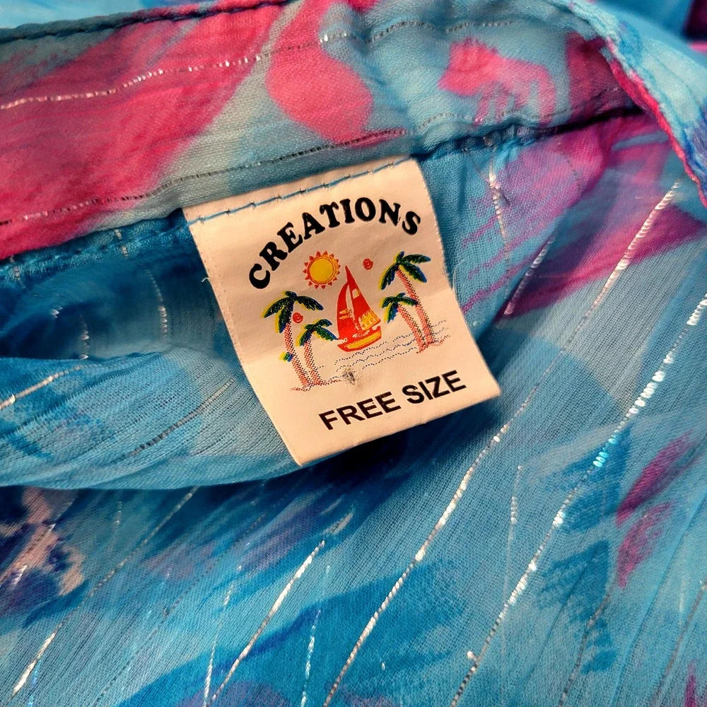 Creations Tropical Swim Cover Up Womens One Size Blue Pink Coastal Beach Vac - Picture 3 of 14